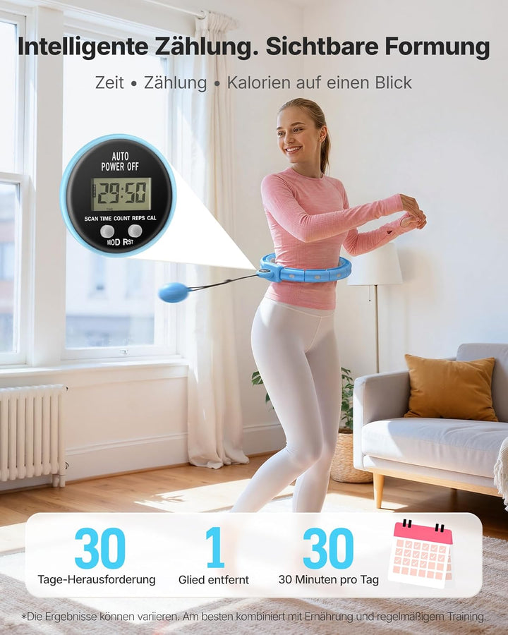 MERACH Hula-Hoop-Reifen für Erwachsene mit Kalorienzähler & Gewichtskugeln, Geräuscharm Fitness-Hula