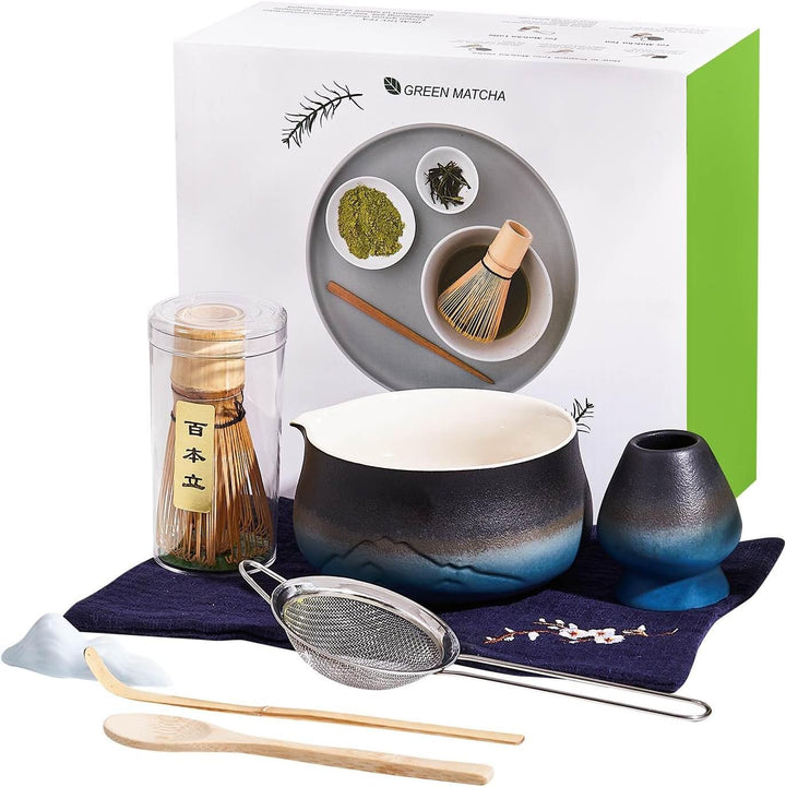 Matcha Set - 8 Stück Matcha Besen Tea Set, Matcha-Schale mit Ausgiesser, Bambus Matcha Whisk, Schauf