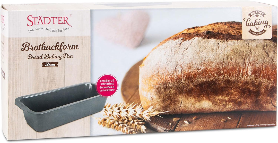 Städter we love baking silberne Brot-Back-Kastenform 35 x 14,5 - Höhe 8,5cm - aus Metall emailliert