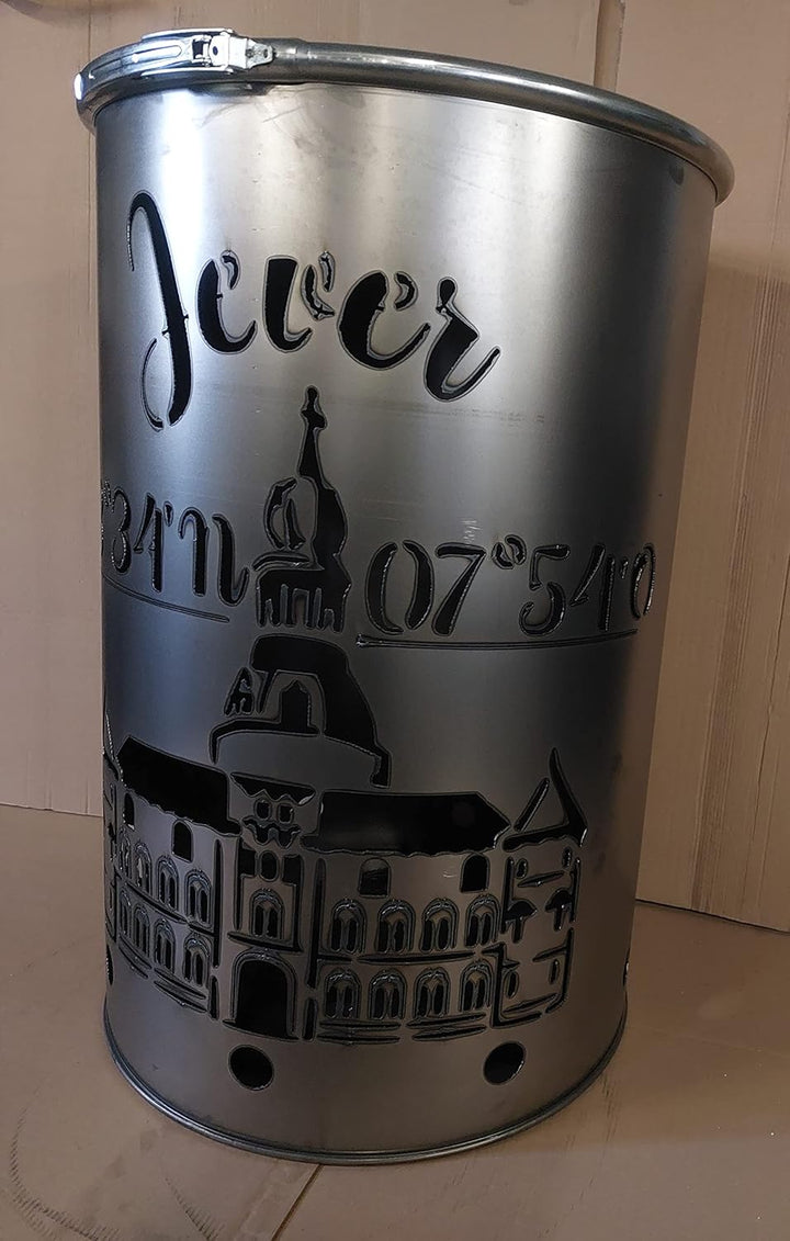 Feuertonne mit - Jever - Motiv - Gefertigt aus neuem Ölfass - Besondere Feuerstelle für Garten und T