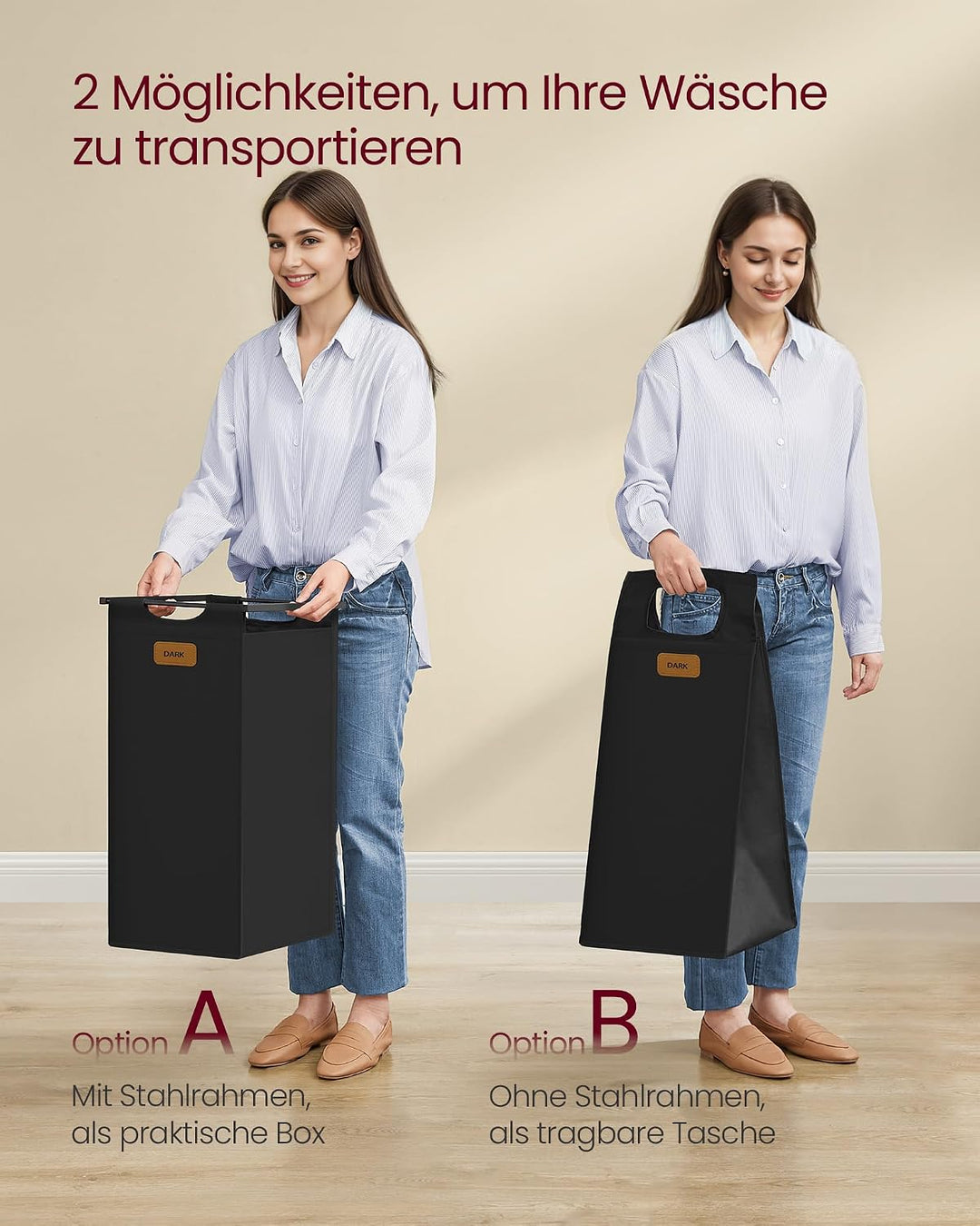 VASAGLE Wäschekorb 2 Fächer, 100 L, Wäschewagen mit Ablage, Rollen | Wäschesammler/-sortierer/-sack,