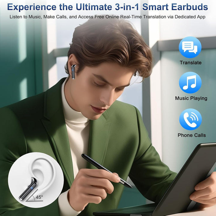 KI Übersetzer Kopfhörer, 3-in-1 Bluetooth 5.4 Sprachübersetzer mit Simultanübersetzung, 165 Sprachen