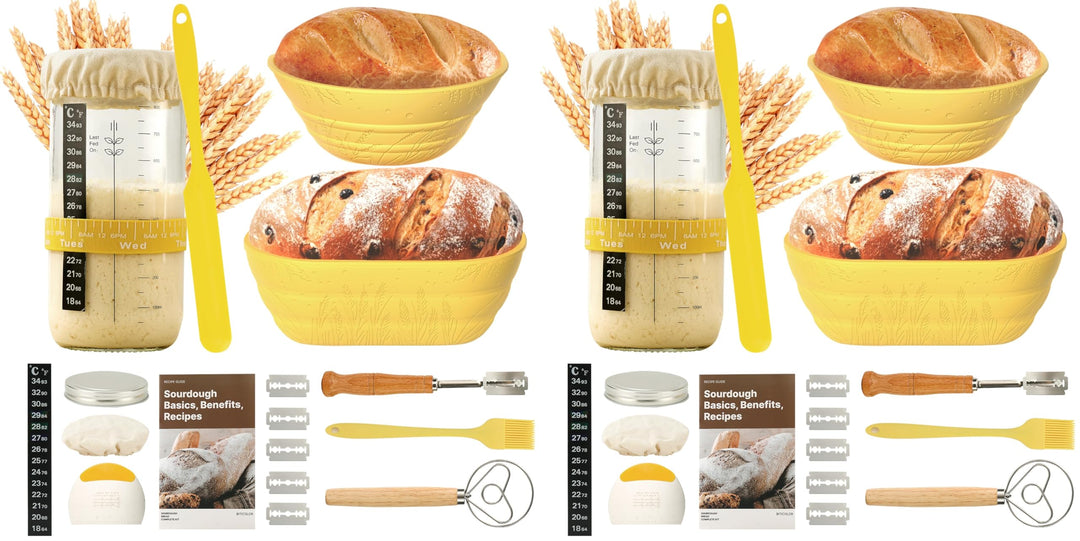 Gärkörbchen - 2 Gärkorb Set aus Silikon Oval und Rund,32 OZ Sauerteig Starter Set (Packung mit 2) Ge