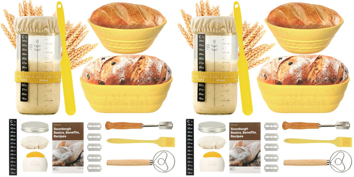 Gärkörbchen - 2 Gärkorb Set aus Silikon Oval und Rund,32 OZ Sauerteig Starter Set (Packung mit 2) Ge