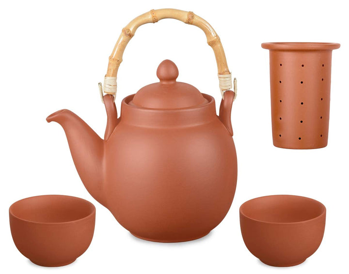Ton Teeservice Tenno 3-teilig. Bestehend aus Ton Teekanne 1,1 Liter und 2 Tontassen. Handgefertigt,