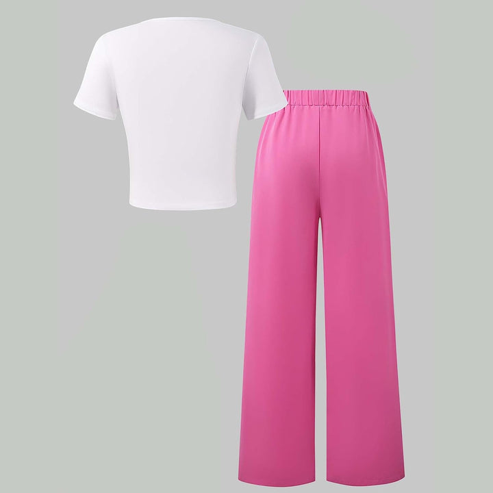 Generisch Kinder Set Kurzarm Shirt mit weissem Letter Print und Cargohose Loose Fit Freizeitstyle fü
