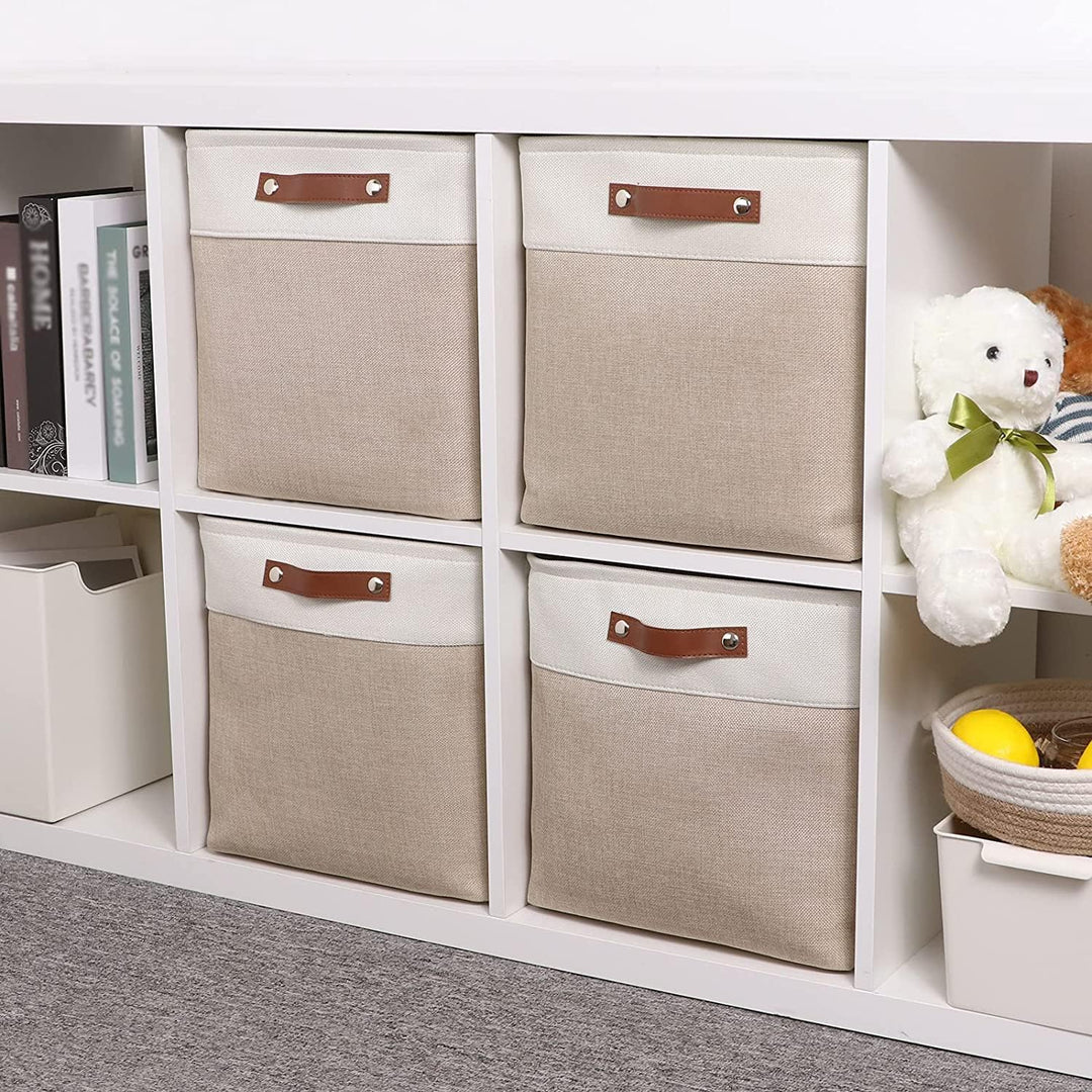 Mangata Aufbewahrungsboxen aus Stoff, Würfelform, 33 x 38 x 33 – 4 Stück, Light Khaki und Weiss 33x3