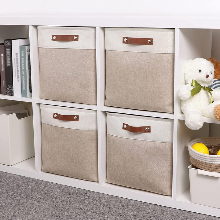 Mangata Aufbewahrungsboxen aus Stoff, Würfelform, 33 x 38 x 33 – 4 Stück, Light Khaki und Weiss 33x3