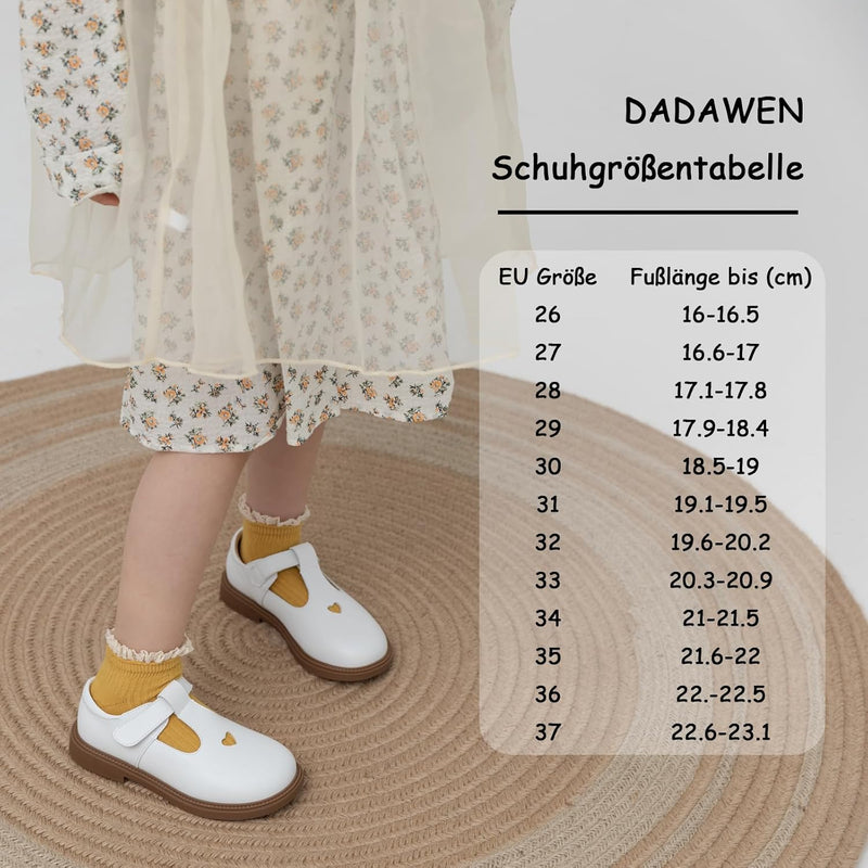 DADAWEN Mädchen Mary Jane Halbschuhe Taufschuhe Geschlossene Ballerinas 26 EU Weiss, 26 EU Weiss