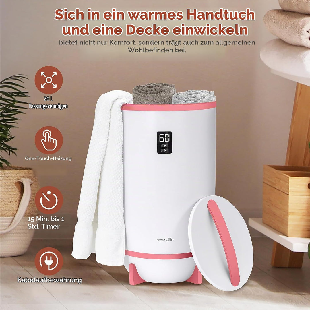 SereneLife Handtuchhalter Stehend Rosa – Elektrischer Handtuchwärmer für 2 Handtücher Energiesparend