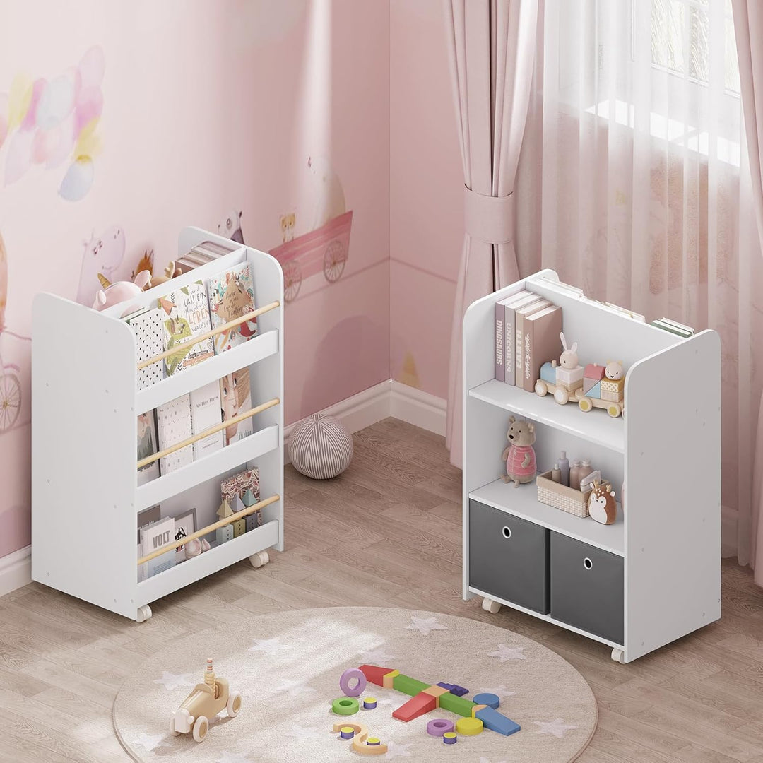 WOLTU Kinderregal beweglich, 2 in 1 Bücherregal Spielzeugregal, Kinder Regal mit Boxen, zweiseitiger