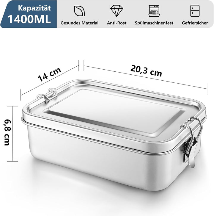 Onader Brotdose mit Fächern, Edelstahl Lunchbox Bento Box Für Kinder Erwachsene, Brotzeitdose mit Ab