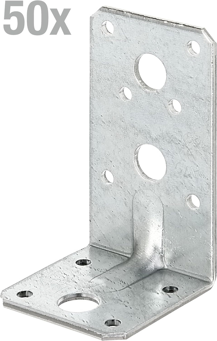 Alberts 859237 Schwerlast-Winkelverbinder mit Sicke | sendzimirverzinkt | 90 x 50 x 50 mm | 50er Set