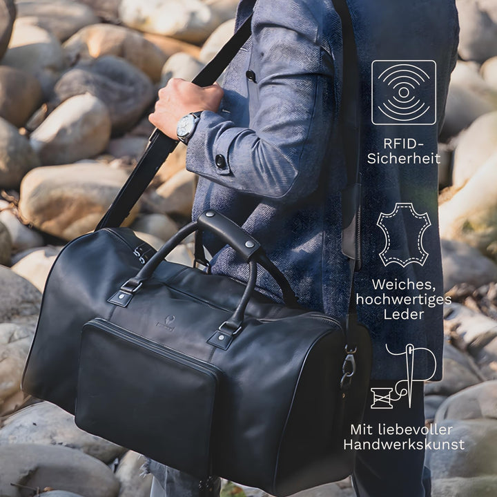 DONBOLSO® Weekender Neapel - Hochwertige Reisetasche Herren gross - Leder Reisetasche Schwarz - Grös