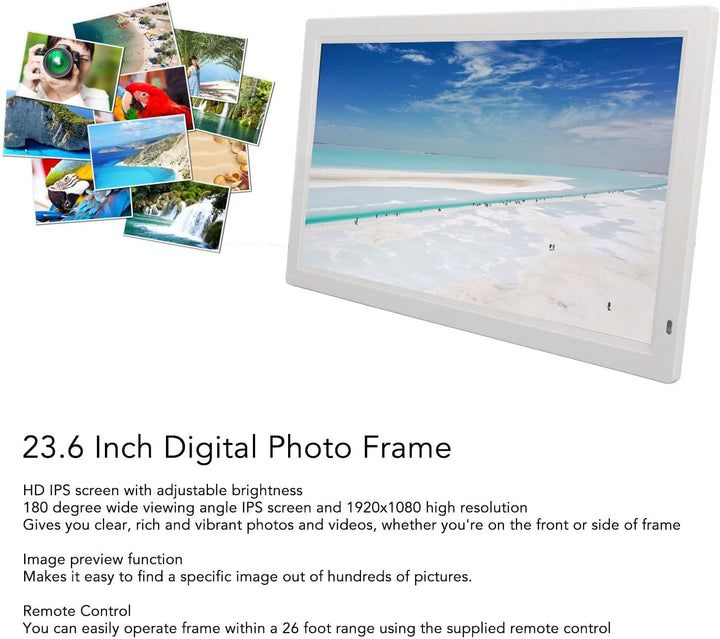 Digitaler Bilderrahmen, 23,6 Zoll Grosser Digitaler Fotorahmen, IPS-Display 1920 X 1080, Elektronisc