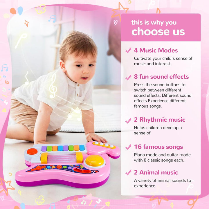 Herenear Gitarre Kinder Spielzeug, 2 IN 1 Kinder Gitarrenspielzeug & Klavier Spielzeug, Kindergitarr