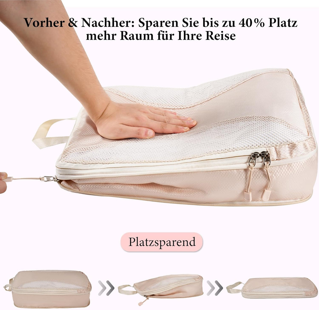 Koffer Organizer Set Kompression 8-teilig – Platzsparende Packwürfel mit Doppelreissverschluss – Was