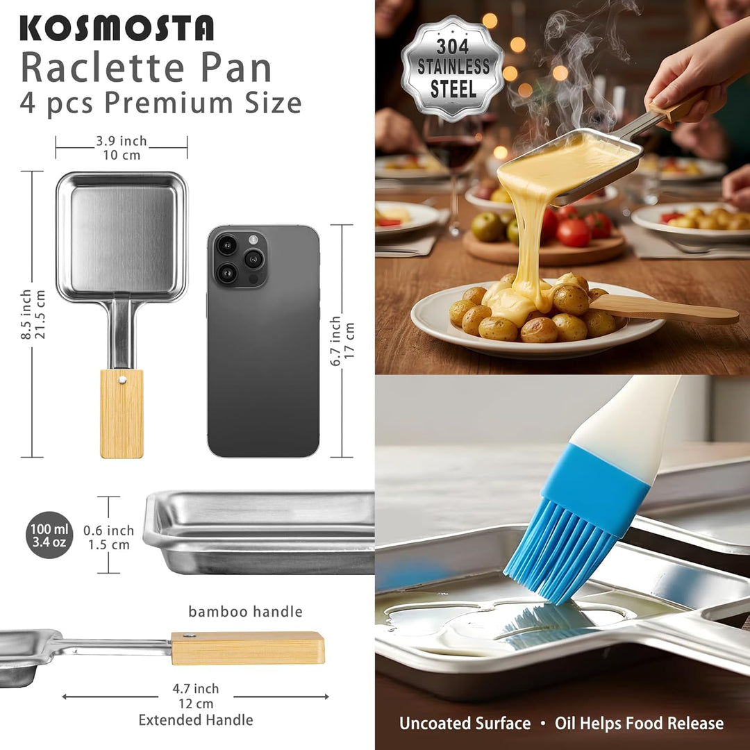 Quadratische Form Edelstahl Keine Beschichtung Mini Raclette GrillPfanne Käse Pfanne Raclette Ersatz