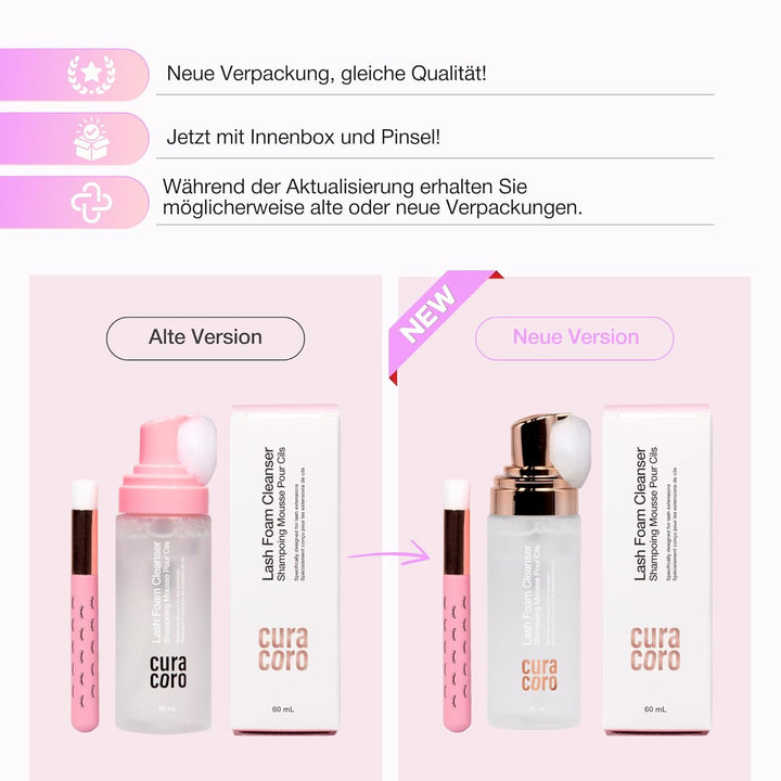 Curacoro 60ML Wimpernreiniger (Duftfrei) – Wimpernshampoo für Wimpernverlängerungen, Schaumreiniger