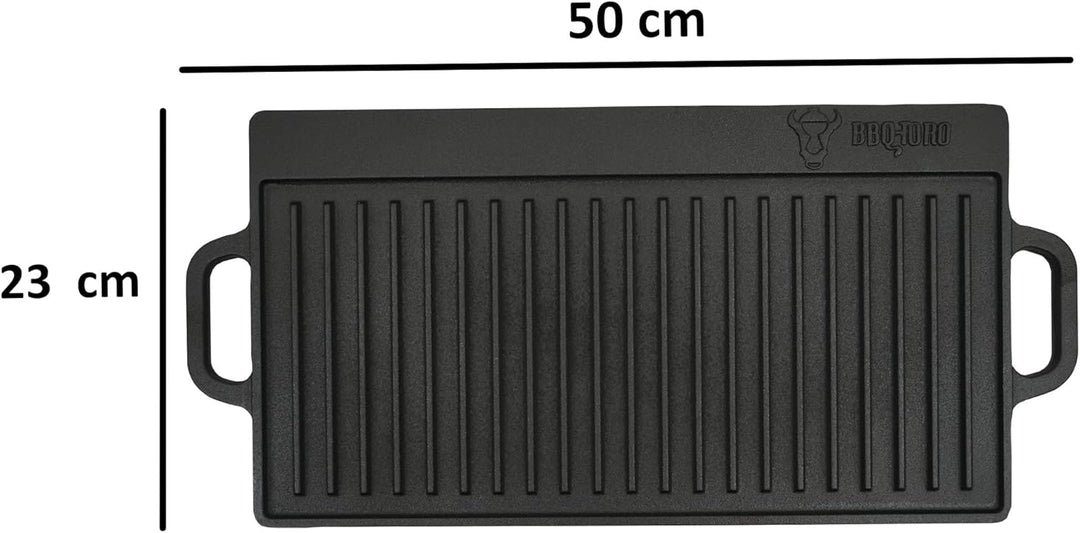 BBQ-Toro Gusseisen Grillplatte mit Griffen | 50 x 23 cm | Grillpfanne, beidseitig verwendbar | Recht