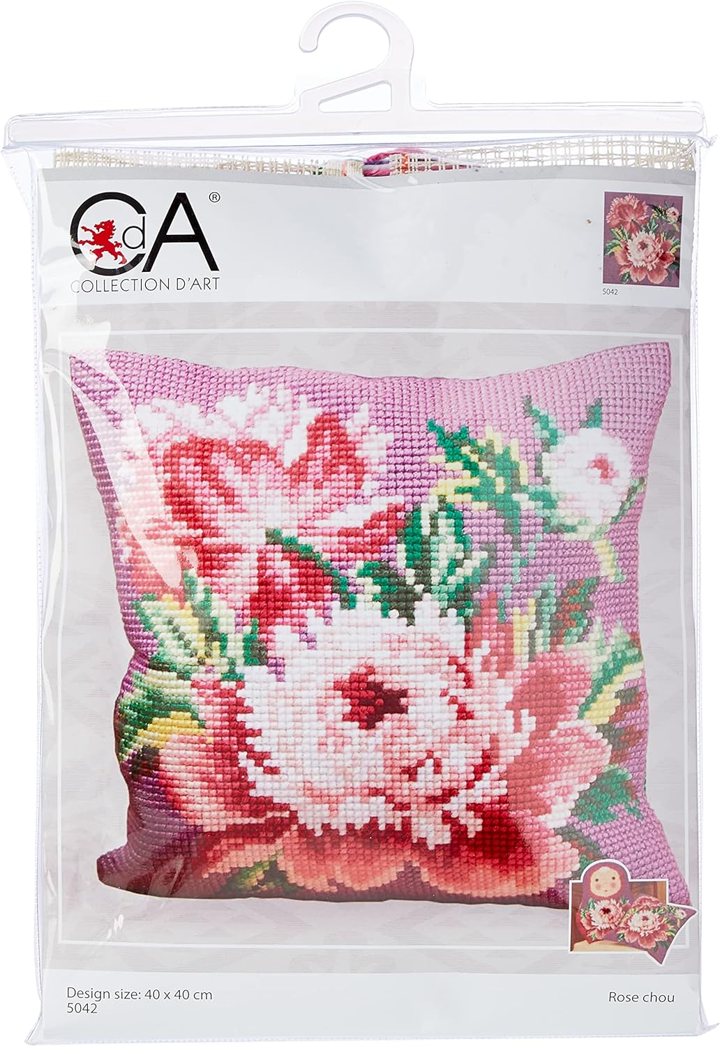 Collection d'Art CdA Kreuzstichkissen Rosakohl 5042, 40x40cm, Stickbild vorgezeichnet Kohl Rose, Koh