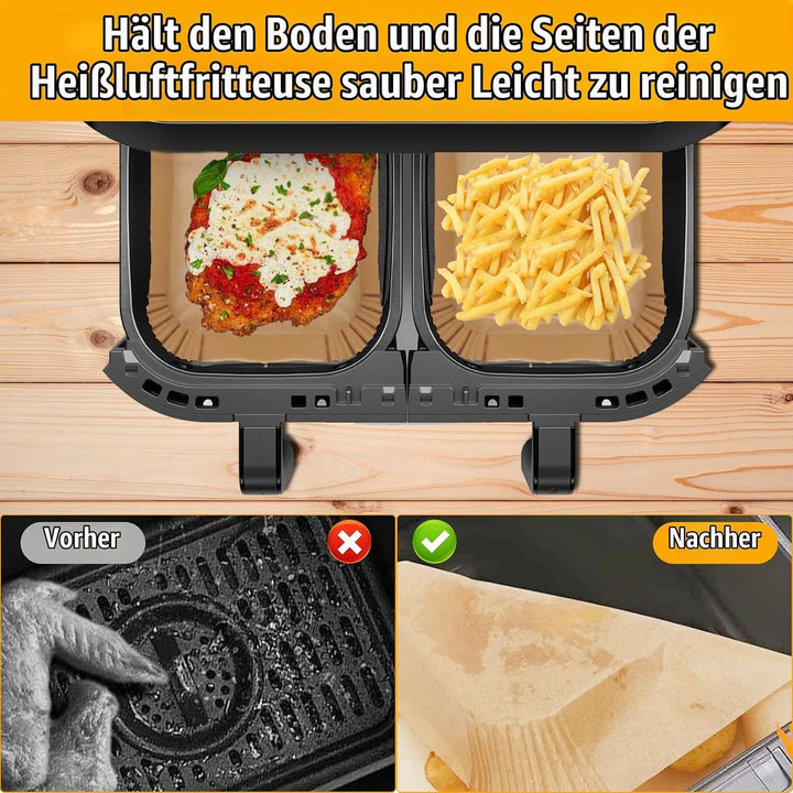 300 Stück Backpapier für Heissluftfritteuse Ninja Dual, 20,5x14CM Stone TH Airfryer mit Doppelkammer