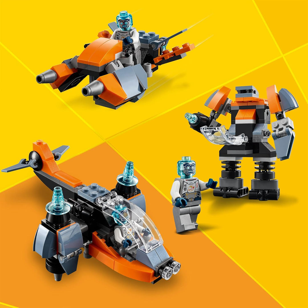 LEGO 31111 Creator 3-in-1 Cyber-Drohne - Cyber-Mech - Hoverbike, Set mit Roboter-Minifigur, Weltraum