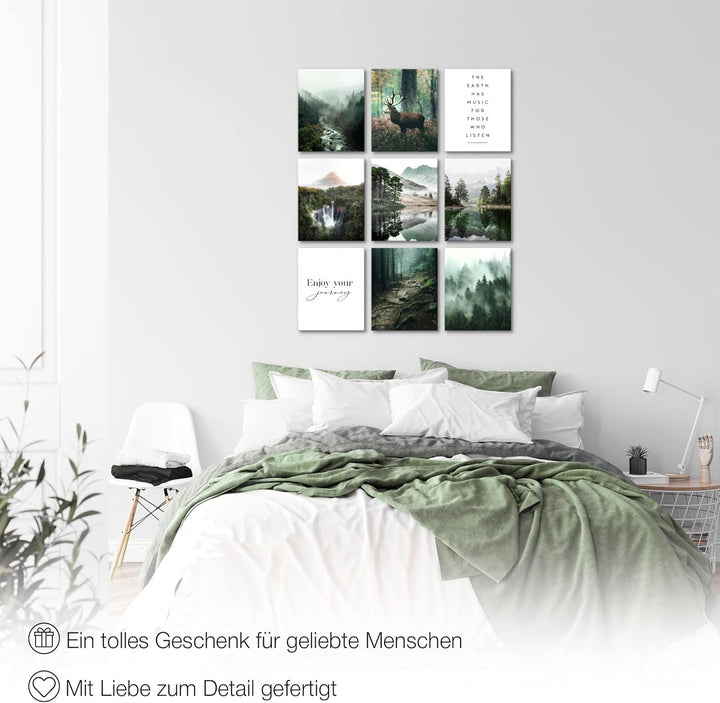 Novart Wandbilder Natur - KOMPLETT AUFHÄNGFERTIG - See Berge Wohnzimmer Schlafzimmer- 9 Moderne Mood