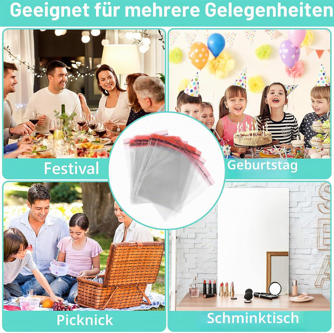 100 Stk. Klar Cellophantüten Plastiktüte Klein Grösse 25cm x 33cm + 3cm Flap 100 St. mit Klappe Zell