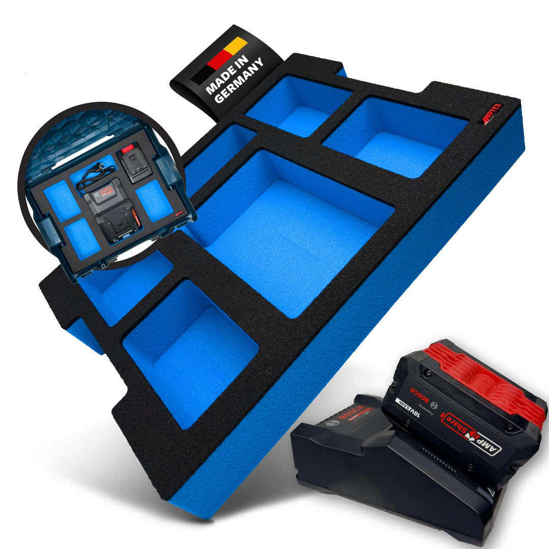 APTEX Schaumeinlage passend für Bosch Ladegerät 18V-160 + 4x Akkus Expert 5.5-15Ah für Bosch L-Boxx