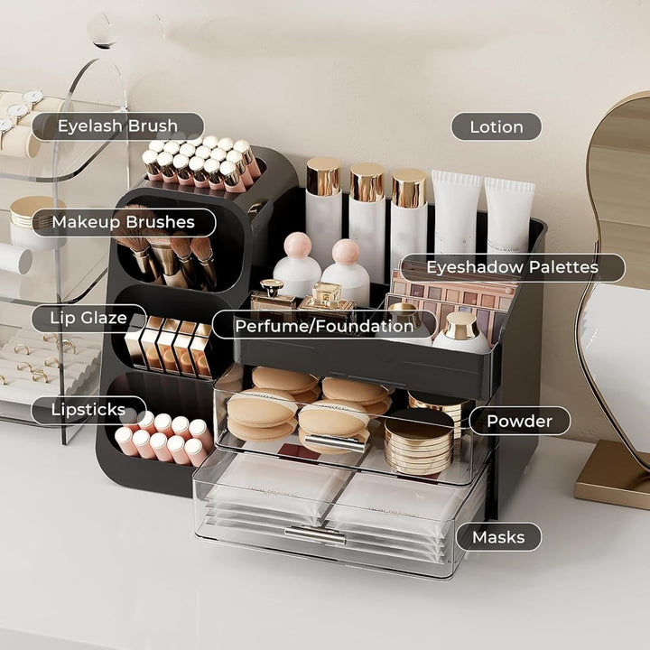Kosmetik Organizer mit Schubladen,Schminktisch Organizer Grosse für Makeup,Schminke und Skincare Auf