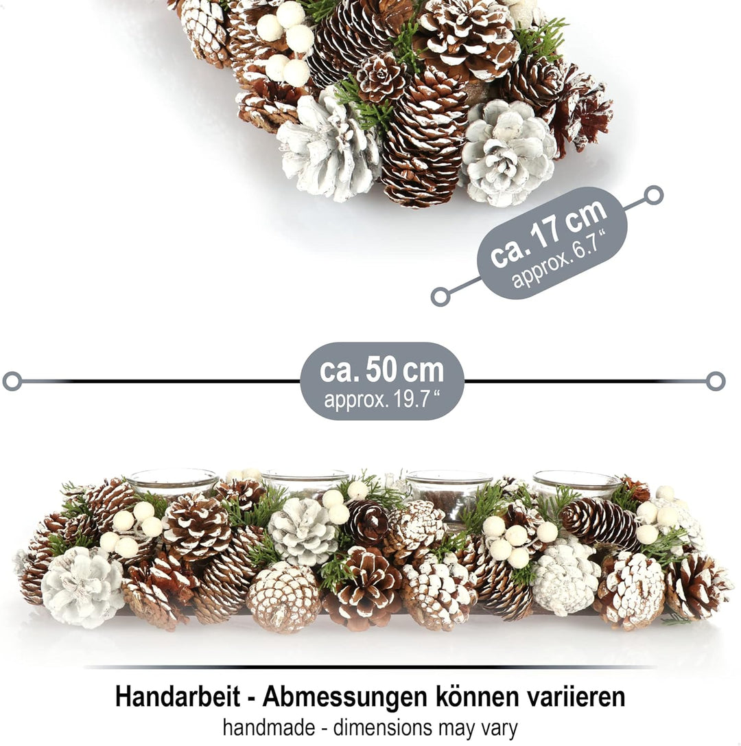 COM-FOUR® Adventskranz länglich, Kerzenständer Weihnachten für 4 Kerzen, Kerzenhalter, Adventsgestec