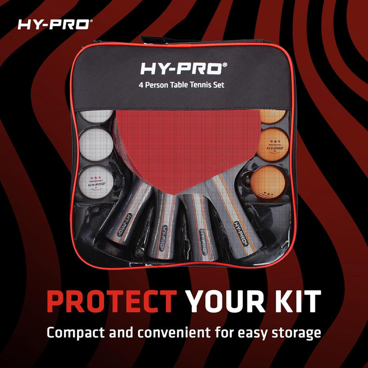 Hy-Pro Tischtennis-Set – 4 Schläger, 8 Bälle, Tragetasche, 3-Sterne-Bälle, Tischtennis-Schläger, Tis