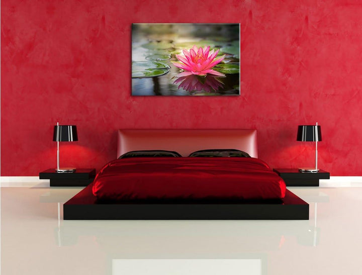Anmutige Seerose mit Blättern Format: 100x70 auf Leinwand, XXL riesige Bilder fertig gerahmt mit Kei