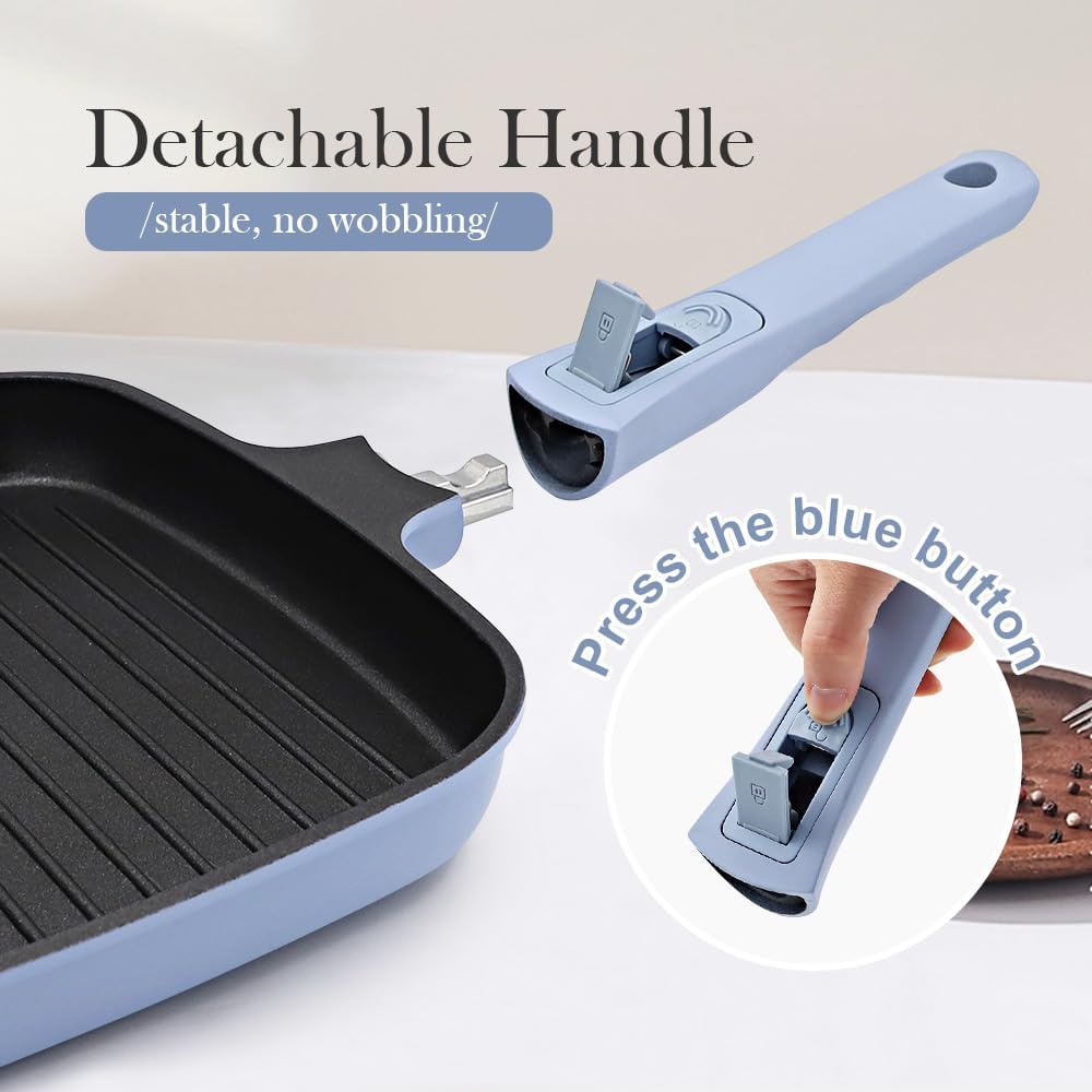 RANX INGST Grillpfanne Induktion mit Deckel 26 x 24 cm, Steakpfanne Eckig mit Abnehmbarer Griff, Gri