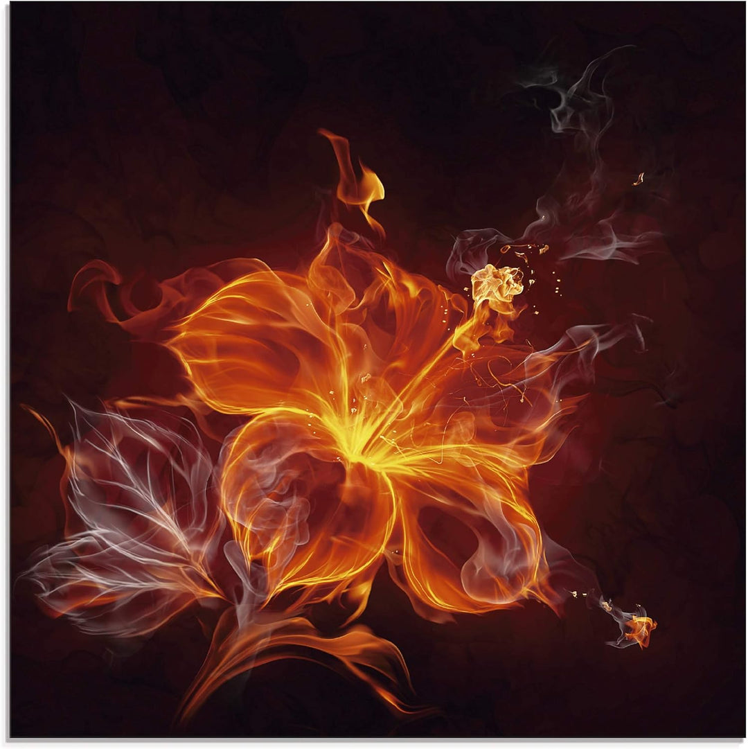 ARTland Glasbilder Wandbild Glas Bild einteilig 40x40 cm Quadratisch Blumen Feuerblume Feuer Flammen