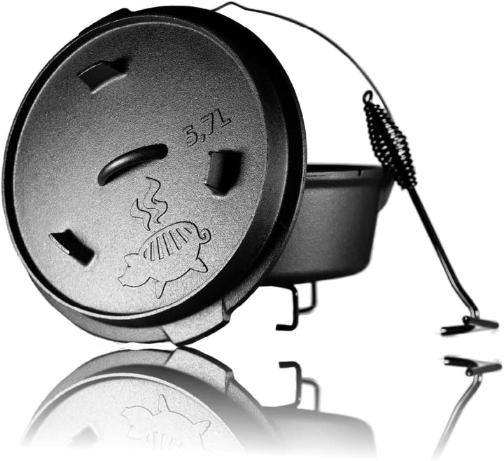 Grillschweine Dutch Oven 6QT (5,7 L ohne Füsse) - BBQ Schmorofen - Gusseisen Feuertopf, 5,7 L ohne F