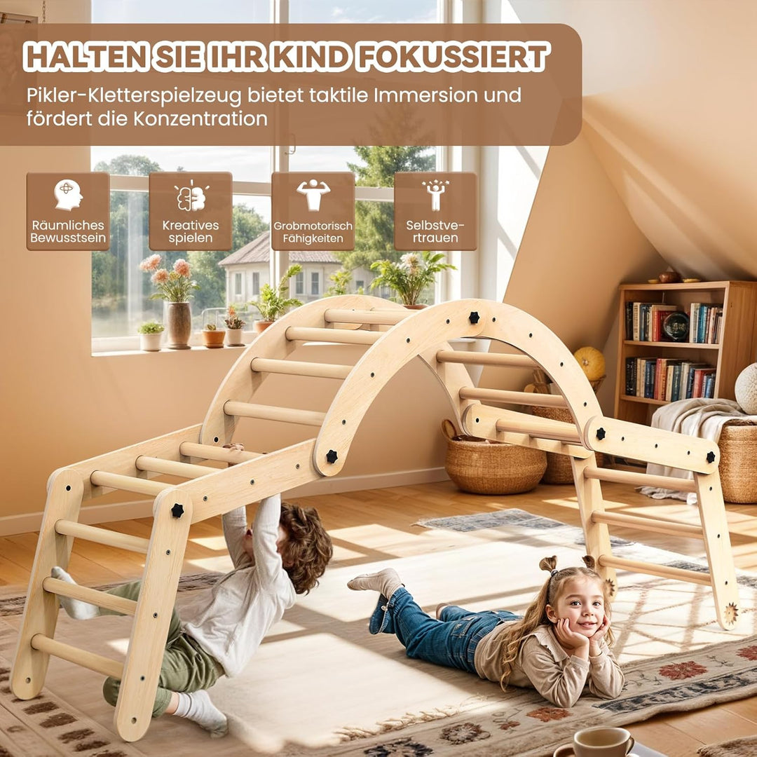 8-in-1 Montessori Klettergerüst Indoor Set, Verformbares Kletterdreieck mit Rutsche, Kletterbogen un