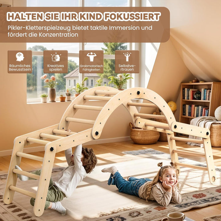 8-in-1 Montessori Klettergerüst Indoor Set, Verformbares Kletterdreieck mit Rutsche, Kletterbogen un