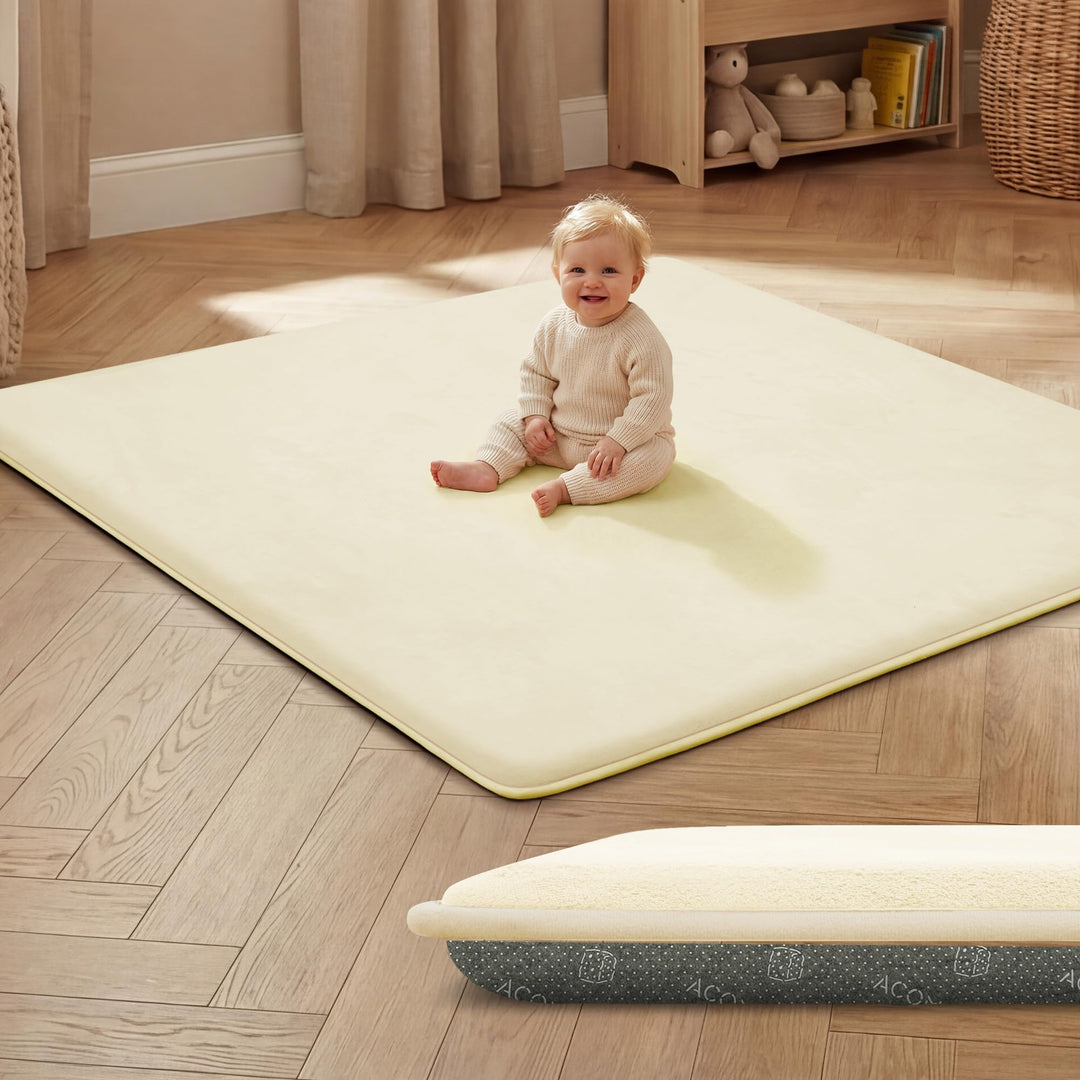 ACOMOPACK Baby Spielmatte aus 3cm dickem Memory-Schaumstoff, 127 x 127 cm, Kinder Laufstallmatte für