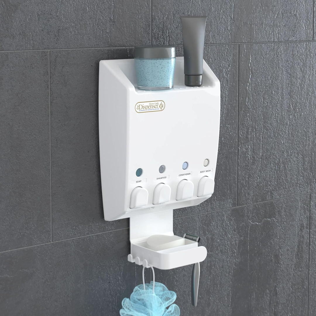 Better Living Products 75453 Ulti-Mate 4 White Dispenser mit Dusche Caddy Weiss, Weiss