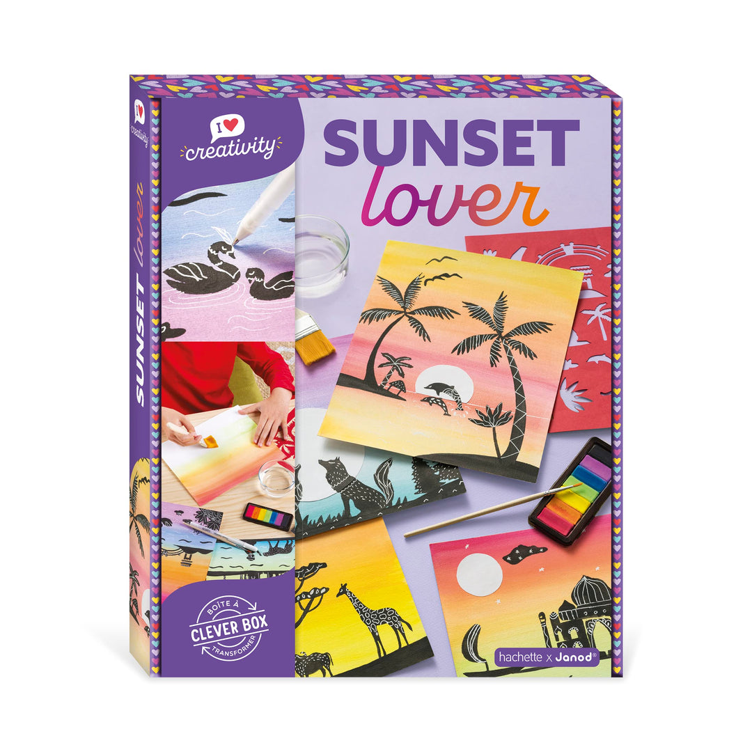 Janod - Sunset Lover - I Love Creativity - 5 Bilder zum Erstellen - Aquarell- und Schablonenmalerei