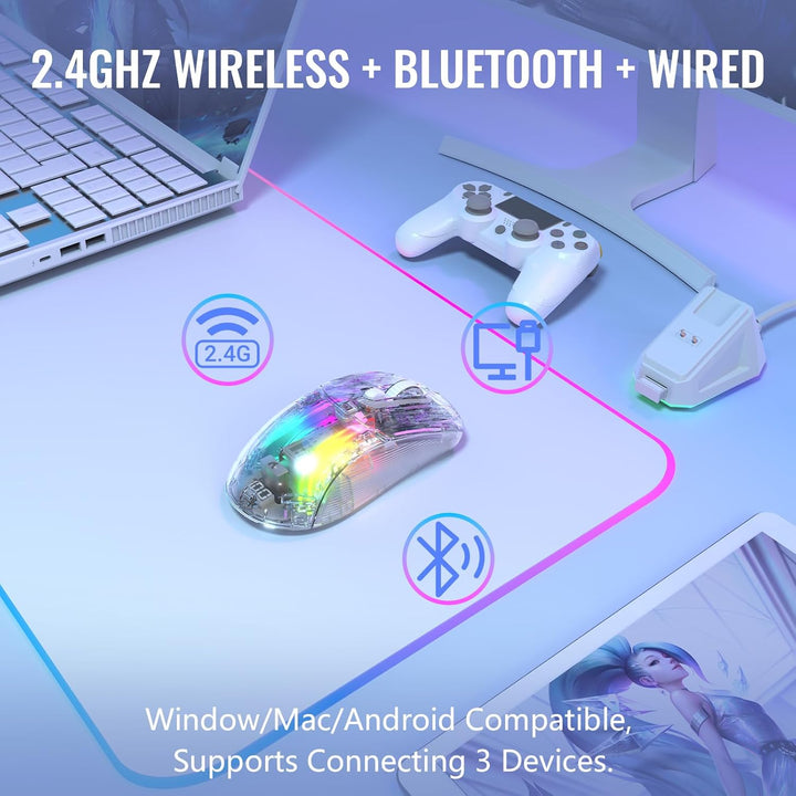 ATTACK SHARK X2 Pro Kabellose Gaming Maus mit Charging Station, Leise Maus Tri-Mode(BT5.0/2.4G Wirel