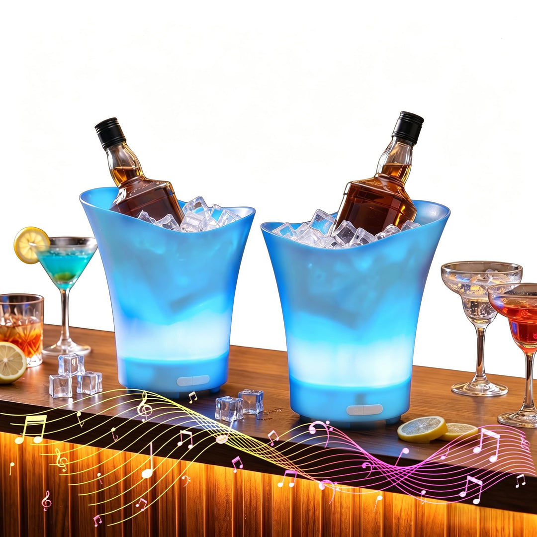 LED Sektkühler 5L, 2pcs Champagner Kühler, Sektkühler mit Automatischem RGB-Farbwechsel und Bluetoot