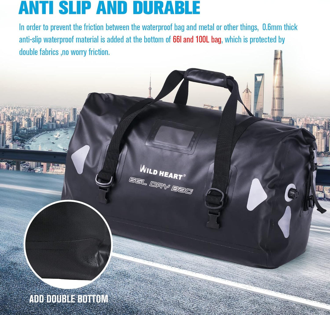 WILD HEART wasserdichte Reisetasche PVC500D Doppelboden mit Seil und Innentasche 40L 66L 100L Für Ka