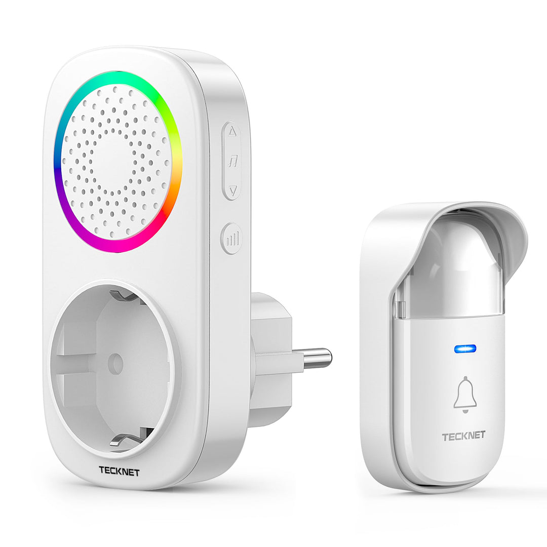 TECKNET Funkklingel Batterielose, IP65 Funkklingel aussen Wasserdicht, Haustürklingel mit Plug-In-Em