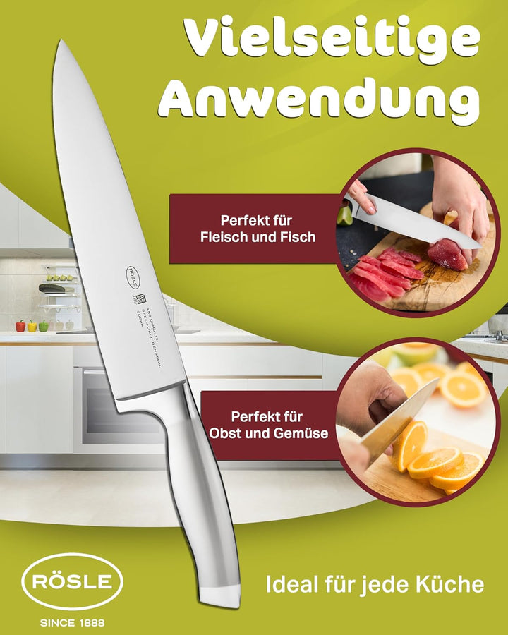 RÖSLE Kochmesser Basic Line - 20 cm hochwertiges Küchenmesser für Fleisch, Fisch, Geflügel und Gemüs