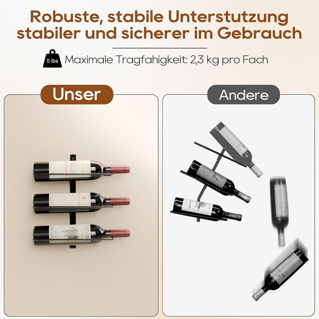TJ.MOREE Wandmontiertes Weinregal für 3 Flaschen, robuste Metallhalterung für Wein, Champagner und S