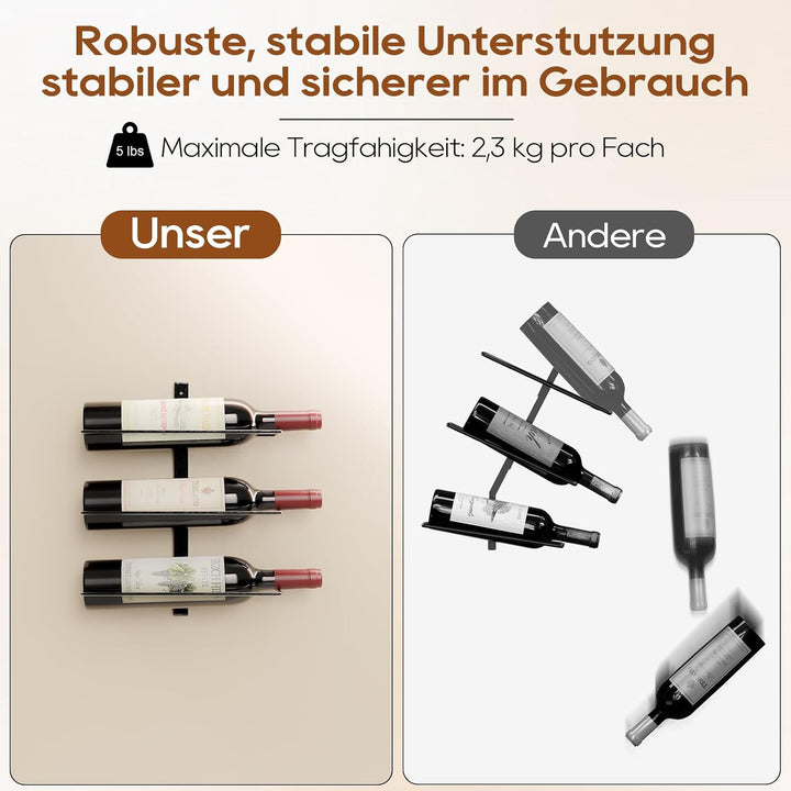 TJ.MOREE Wandmontiertes Weinregal für 3 Flaschen, robuste Metallhalterung für Wein, Champagner und S