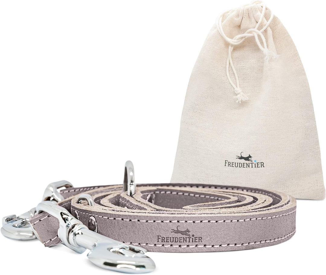 FREUDENTIER® Hundeleine aus zertifiziertem Leder 2m, 3-Fach verstellbare Führleine, liebevoll in Hol